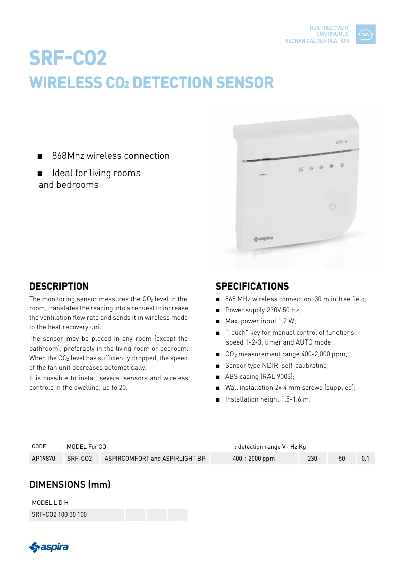 Imagen de la primera página del manual del dispositivo SRF-CO