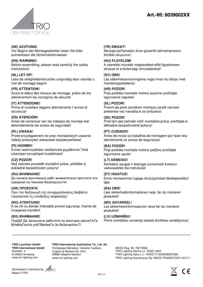 Página 1 del manual Manual de usuario Trio Lighting Hotel 603900214