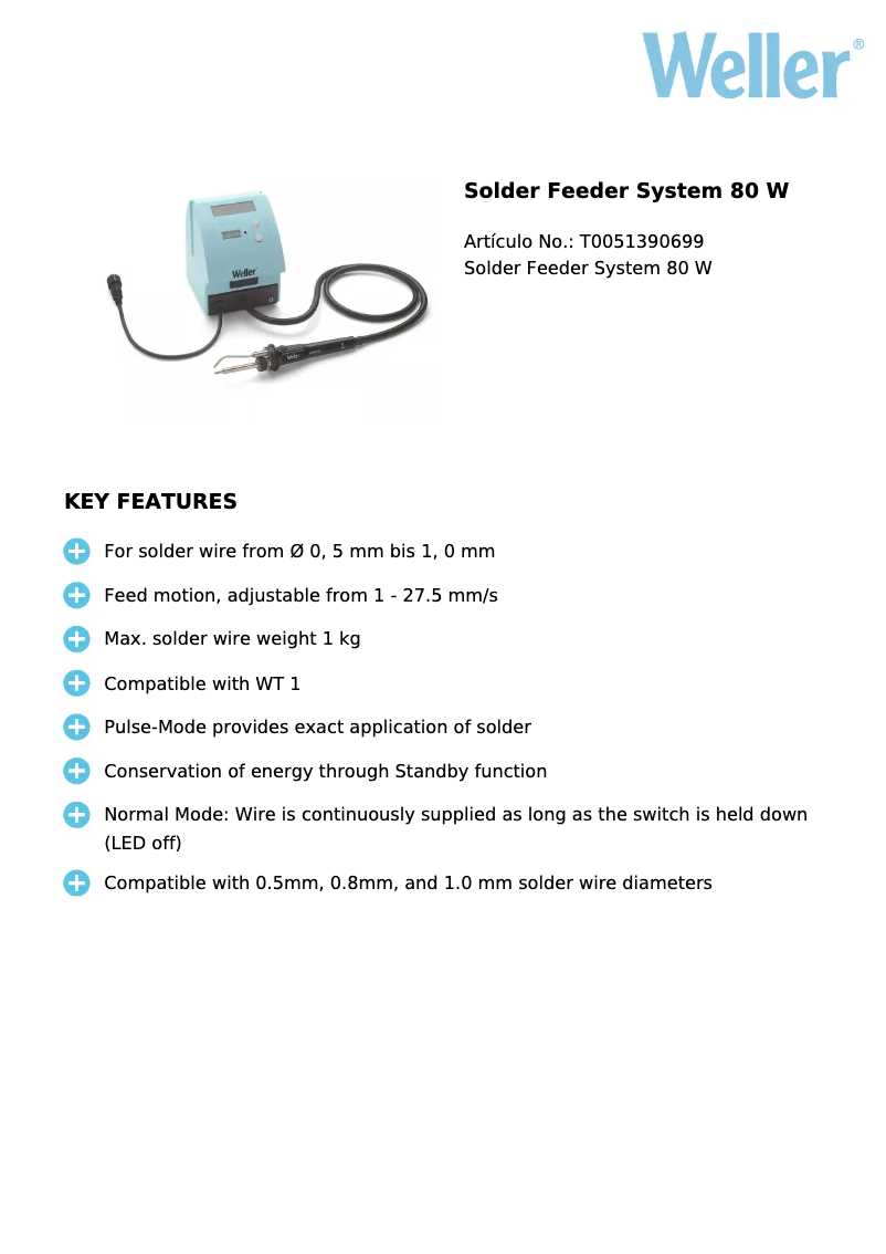 Página 1 del manual Ficha técnica Weller WSF 80