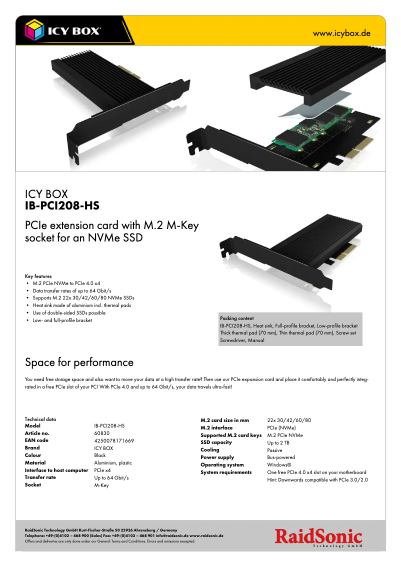 Página 1 del manual Ficha técnica Icy Box IB-PCI208-HS