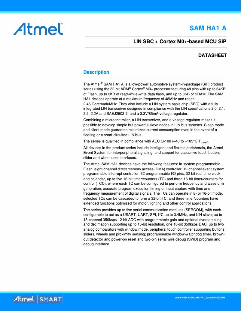 Imagen de la primera página del manual del dispositivo ATSAMHA1G14A