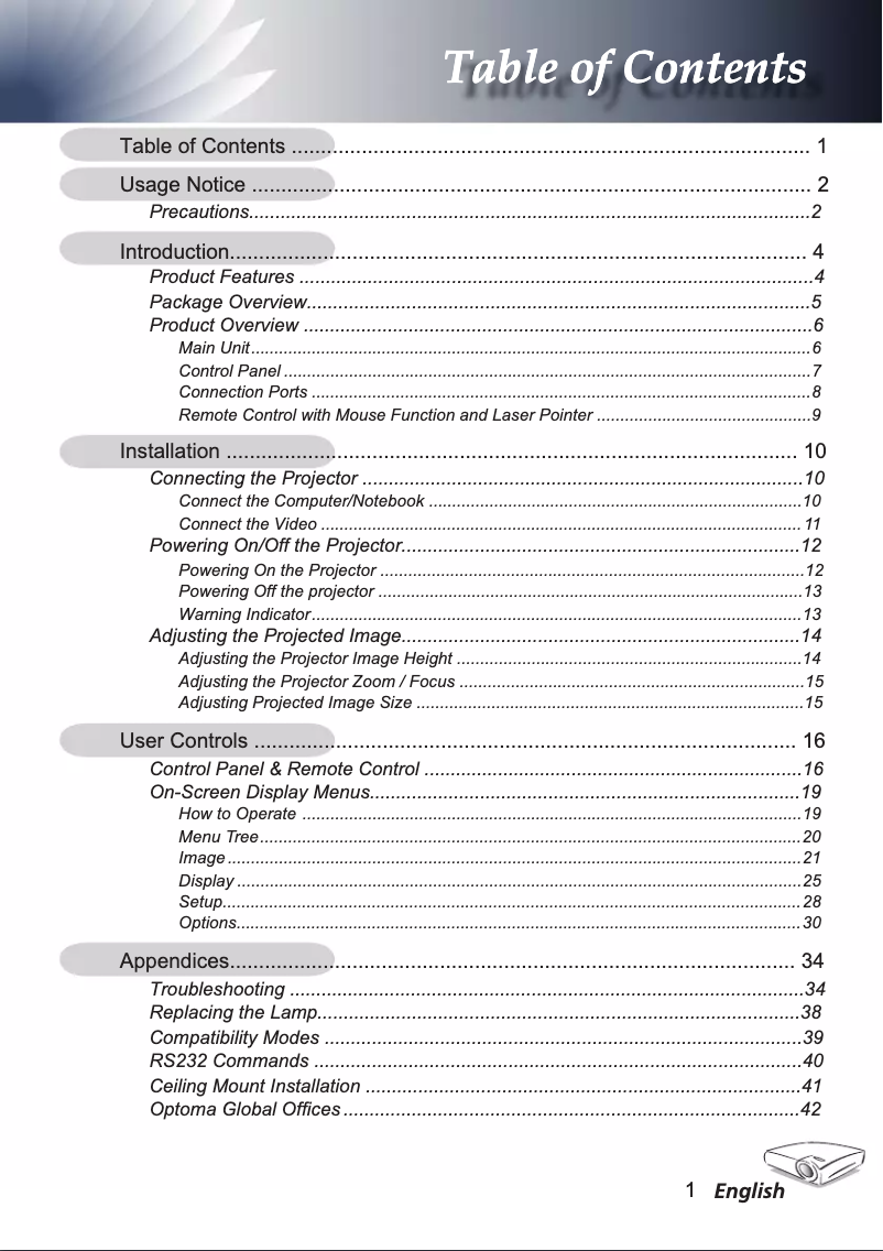 Página 1 del manual Manual de usuario Optoma EP1690