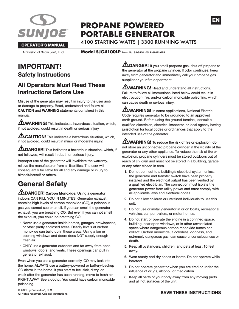 Página 1 del manual Manual de usuario Sun Joe SJG4100LP