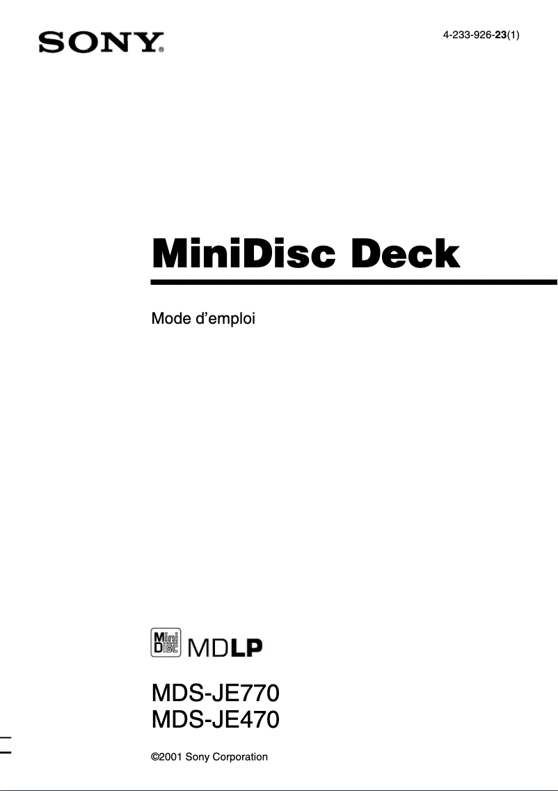 Imagen de la primera página del manual del dispositivo MDS-JE770