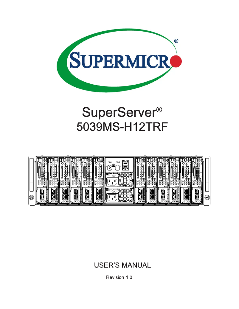 Imagen de la primera página del manual del dispositivo SuperServer 5039MS-H12TRF