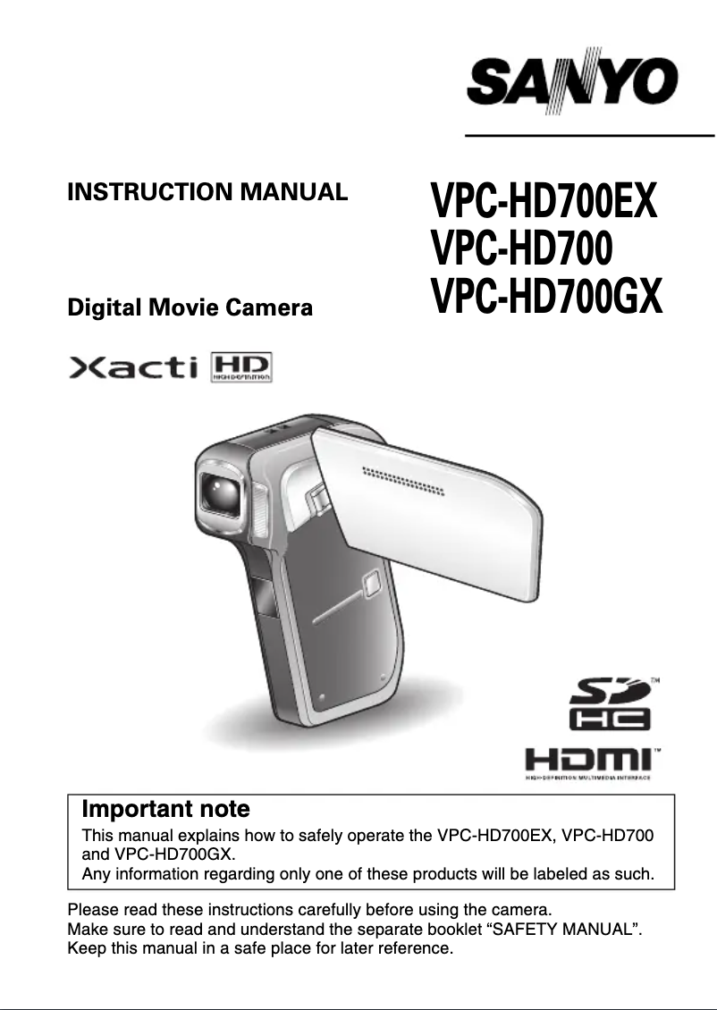 Imagen de la primera página del manual del dispositivo Xacti VPC-HD700