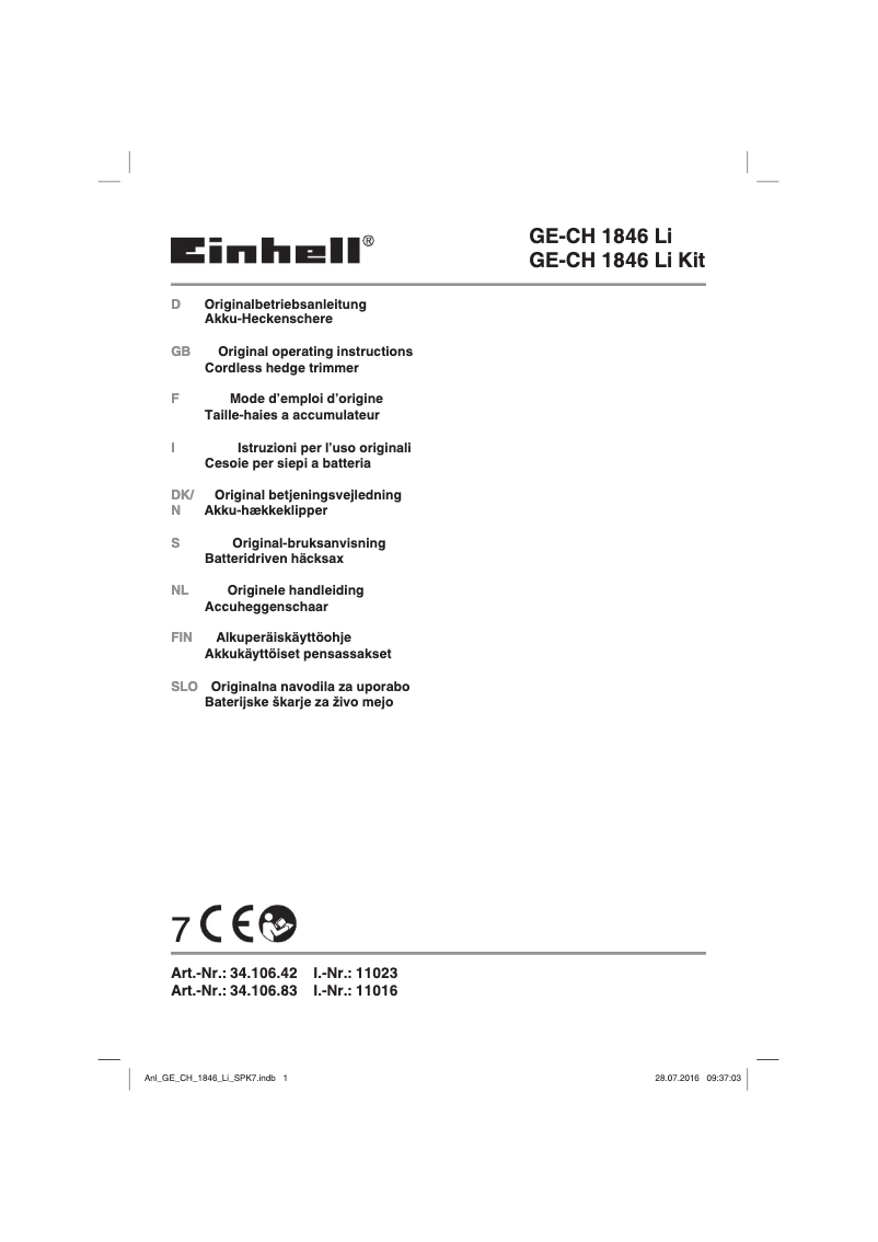 Página 1 del manual Manual de usuario Einhell GE-CH 1846/2 Li Kit