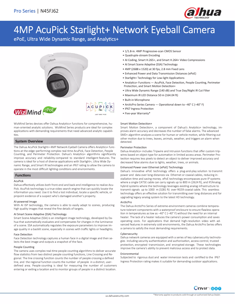 Página 1 del manual Ficha técnica Dahua Technology N45FJ62