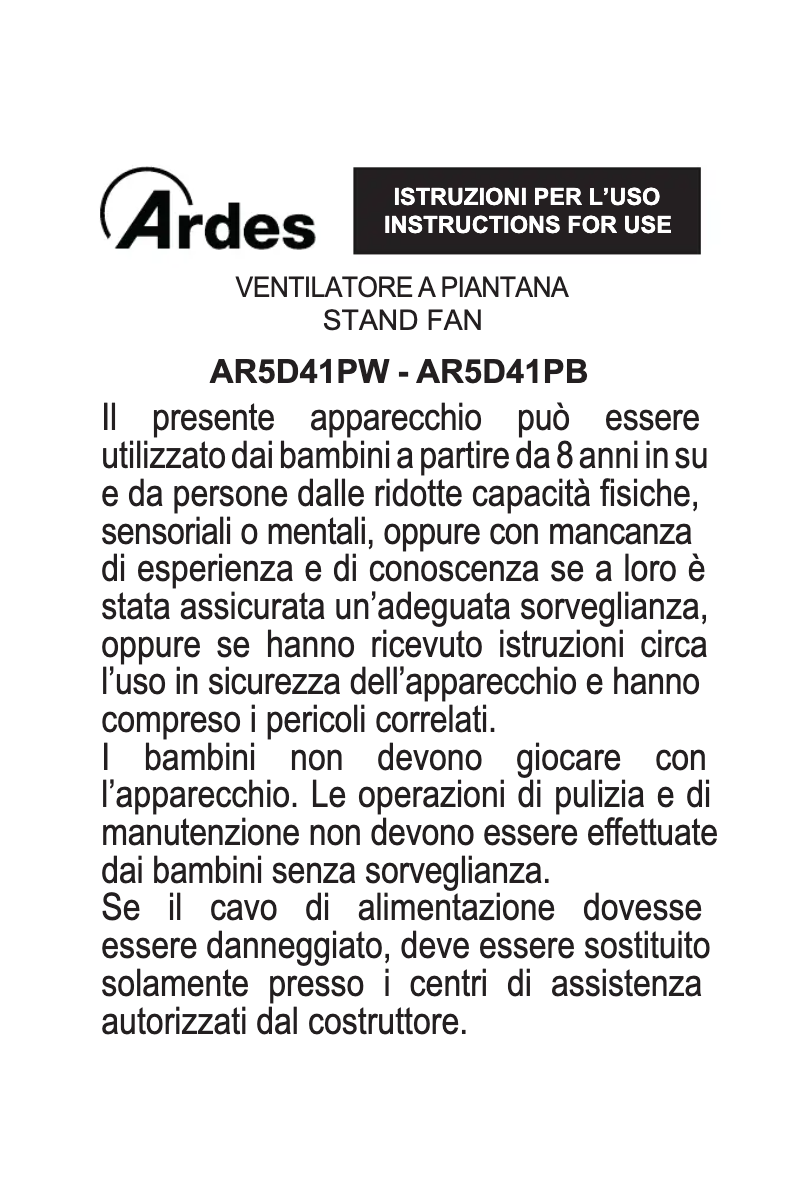 Imagen de la primera página del manual del dispositivo AR5D41PB