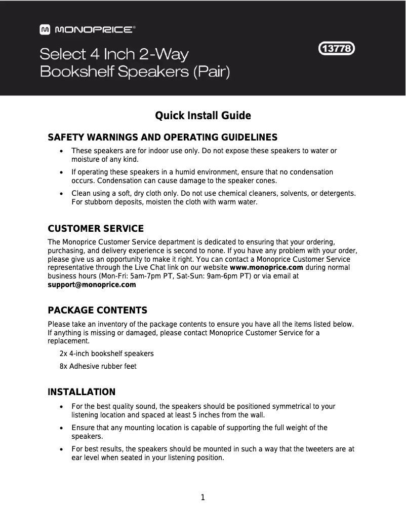 Página nº 1 - Manual de usuario Monoprice 13778