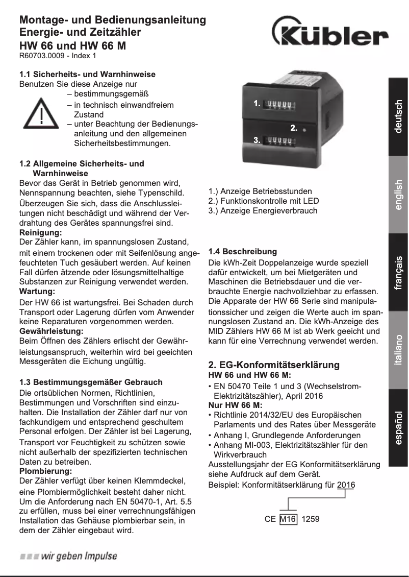 Página 1 del manual Manual de usuario Kübler HW 66 M