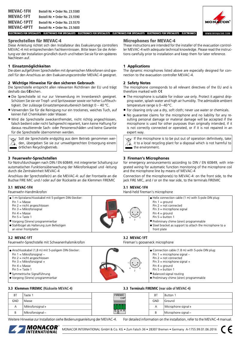 Página 1 del manual Manual de usuario Monacor MEVAC-1PTT