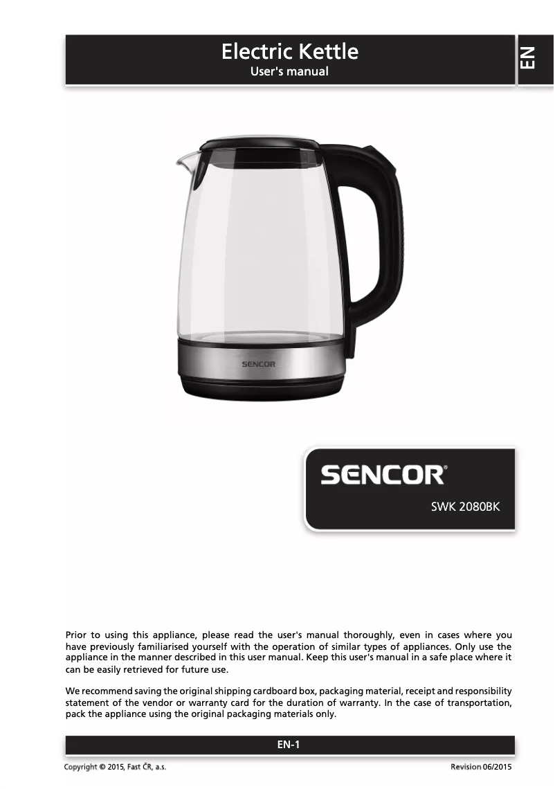 Página 1 del manual Manual de usuario Sencor SWK 2080BK