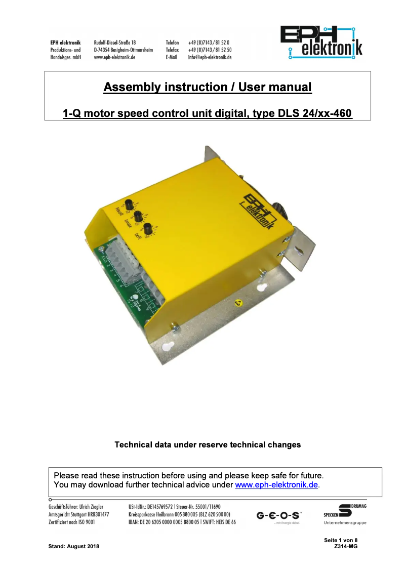 Imagen de la primera página del manual del dispositivo DLS 24/10/G