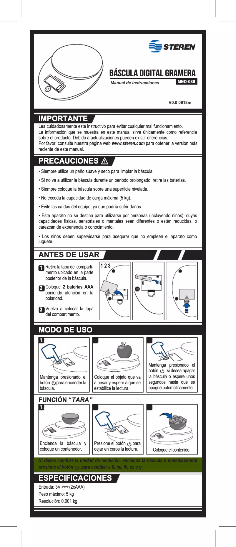 Imagen de la primera página del manual del dispositivo MED-080