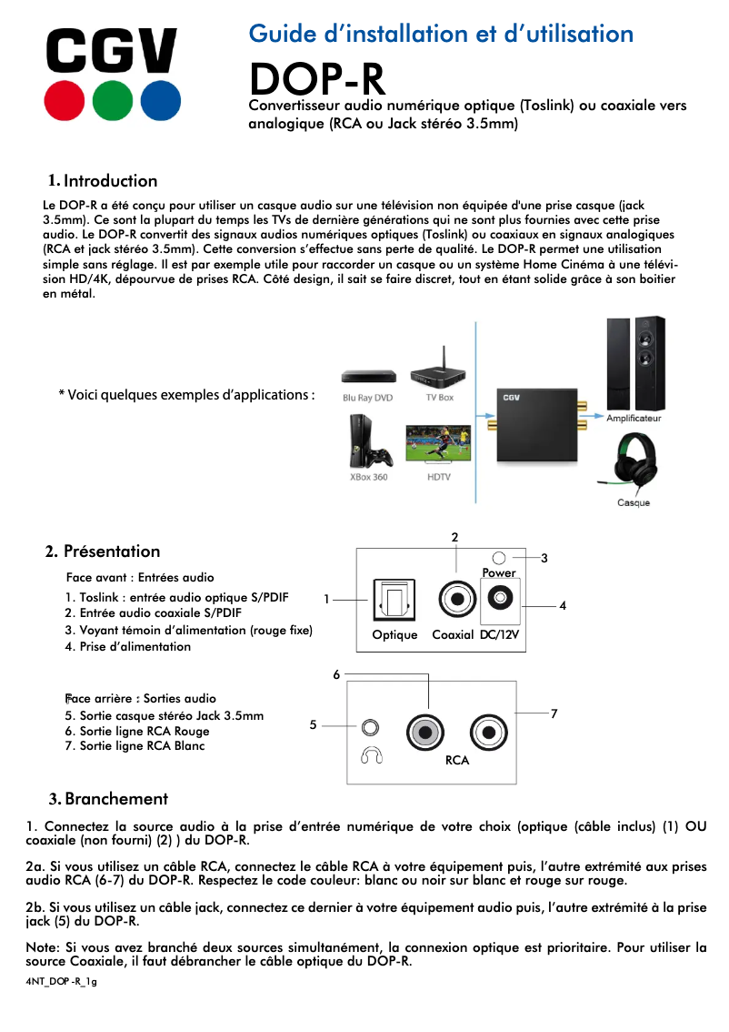 Página 1 del manual Manual de usuario CGV DOP-R