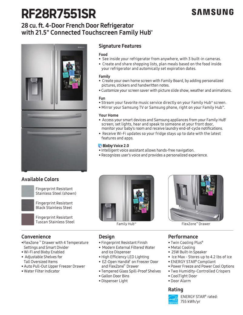 Página 1 del manual Ficha técnica Samsung RF28R7551SG/AA