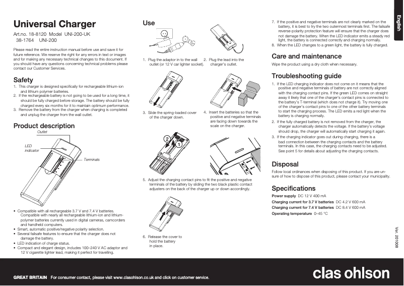 Imagen de la primera página del manual del dispositivo UNI-200