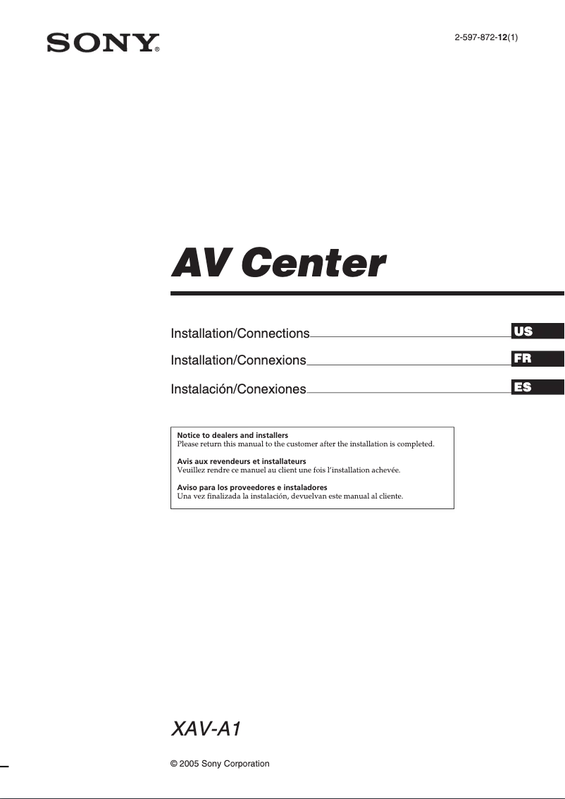 Imagen de la primera página del manual del dispositivo XAV-A1