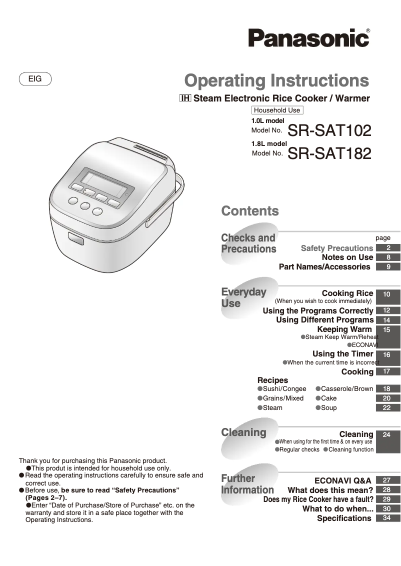 Página 1 del manual Manual de usuario Panasonic SR-SAT102