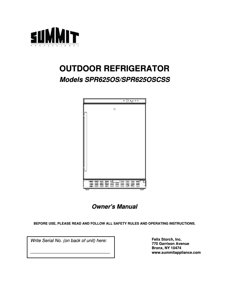 Página nº 1 - Manual de usuario Summit SPR625OS