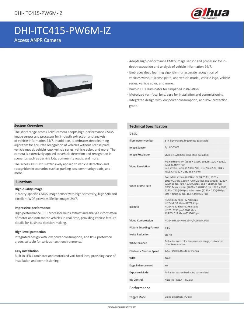 Página 1 del manual Ficha técnica Dahua Technology ITC415-PW6M-IZ