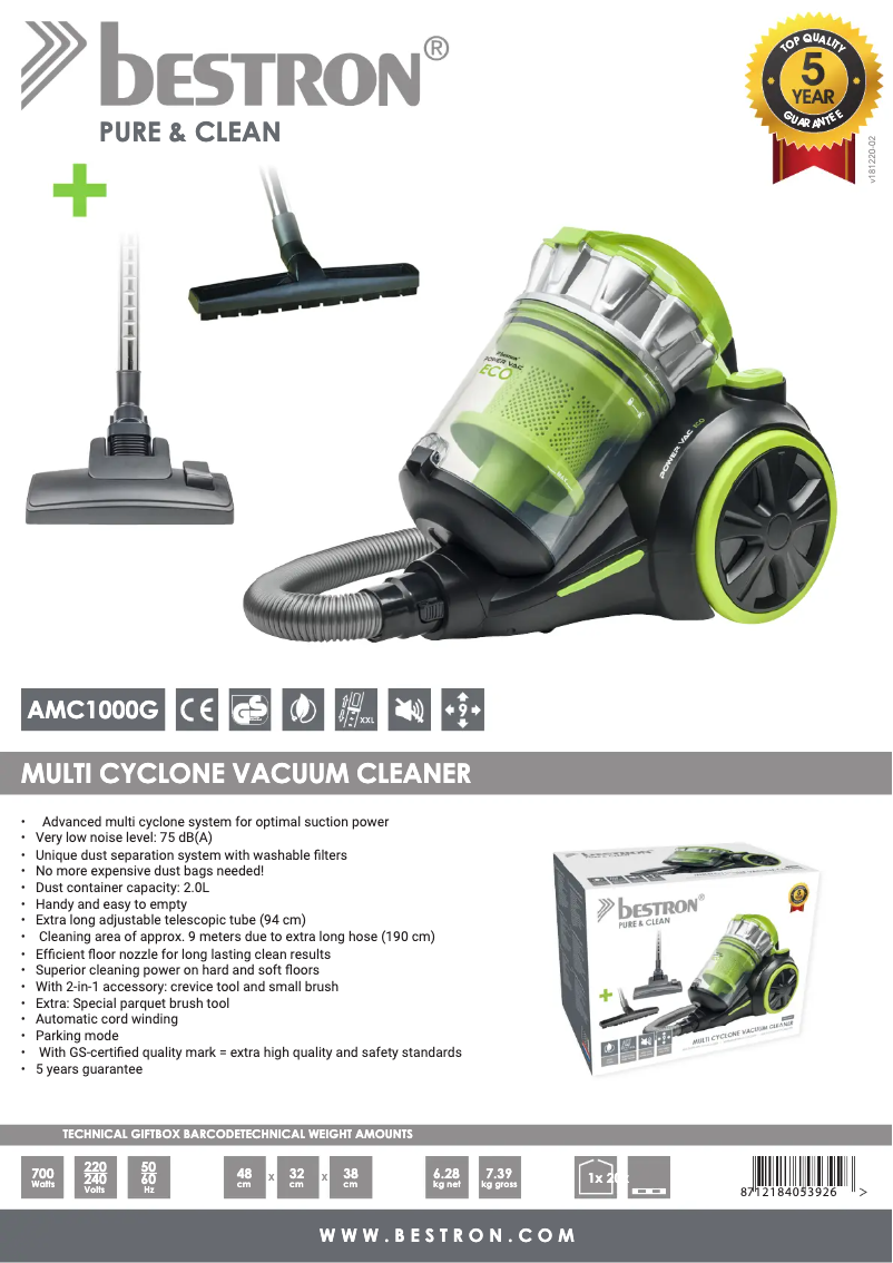 Página 1 del manual Ficha técnica Bestron AMC1000G