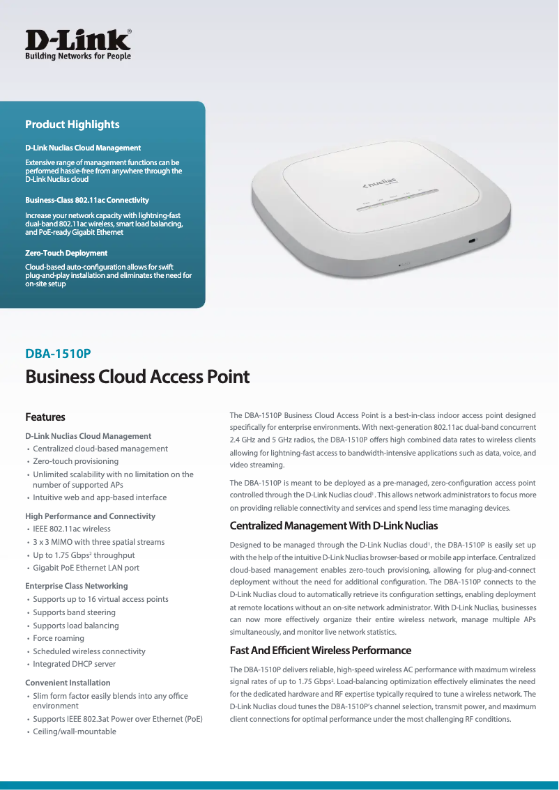 Página 1 del manual Ficha técnica D-Link DBA-1510P