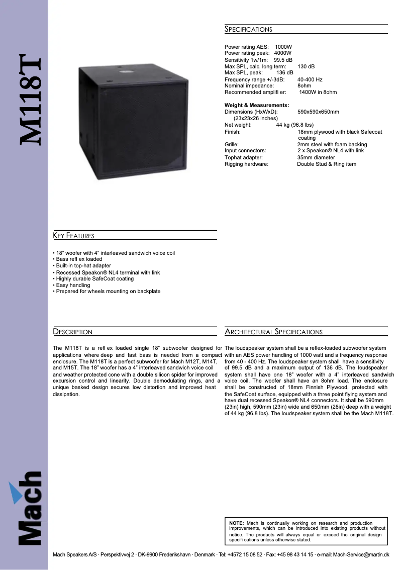 Página 1 del manual Ficha técnica Martin Mach M118T