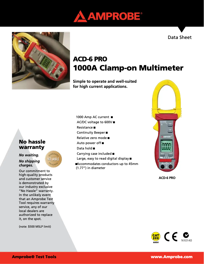 Página 1 del manual Ficha técnica Amprobe ACD-6-PRO