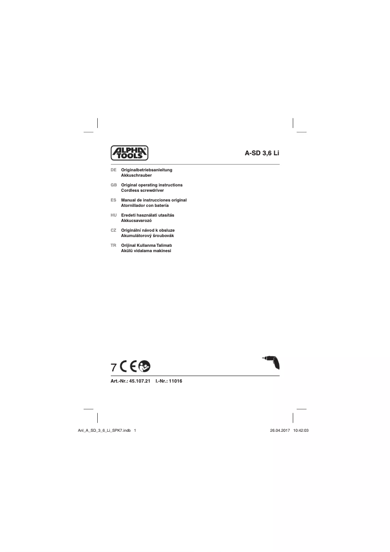 Imagen de la primera página del manual del dispositivo A-SD 3,6 Li