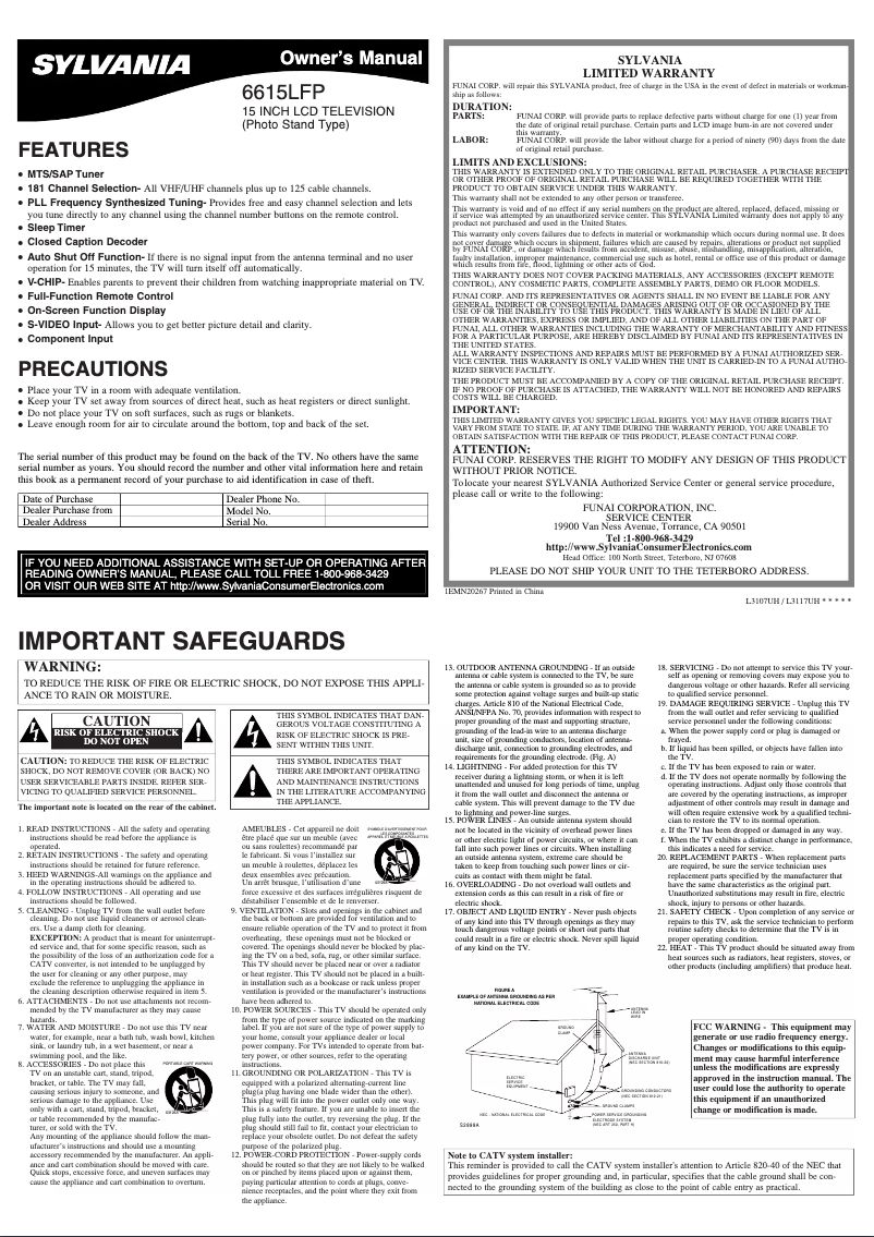 Página 1 del manual Manual de usuario Sylvania 6615LFP