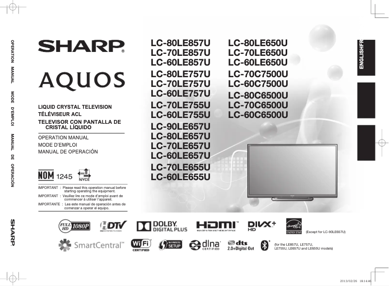 Página 1 del manual Manual de usuario Sharp LC-60LE650U