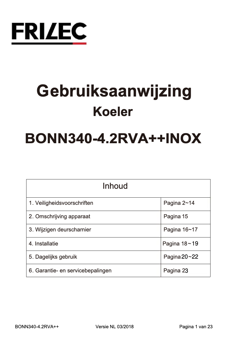 Página 1 del manual Manual de usuario Frilec BONN340-4RVA++INOX