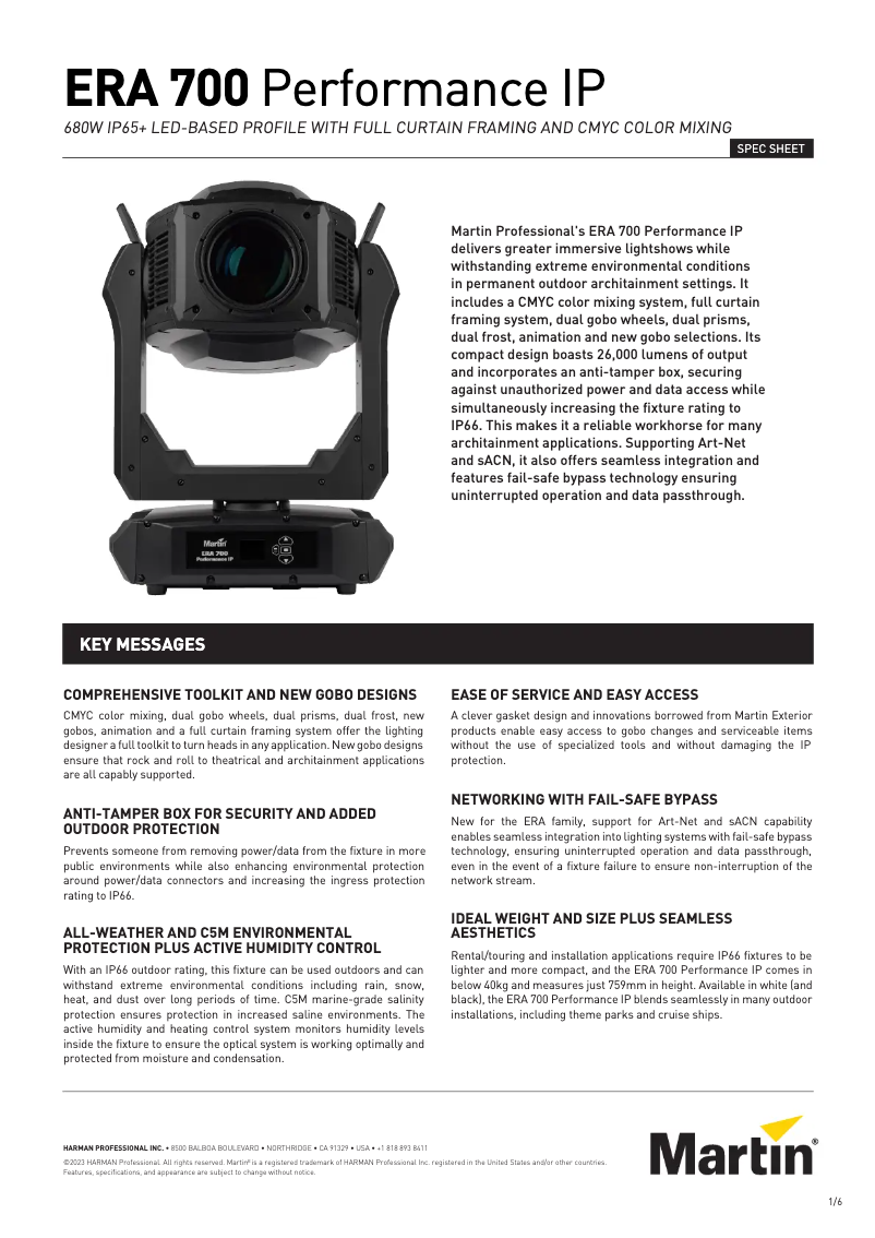 Página 1 del manual Ficha técnica Martin ERA 700 Performance IP