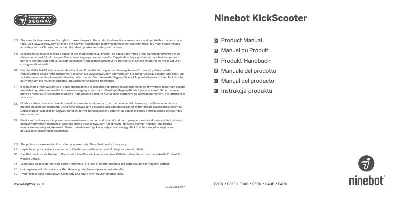 Imagen de la primera página del manual del dispositivo Ninebot KickScooter F25E