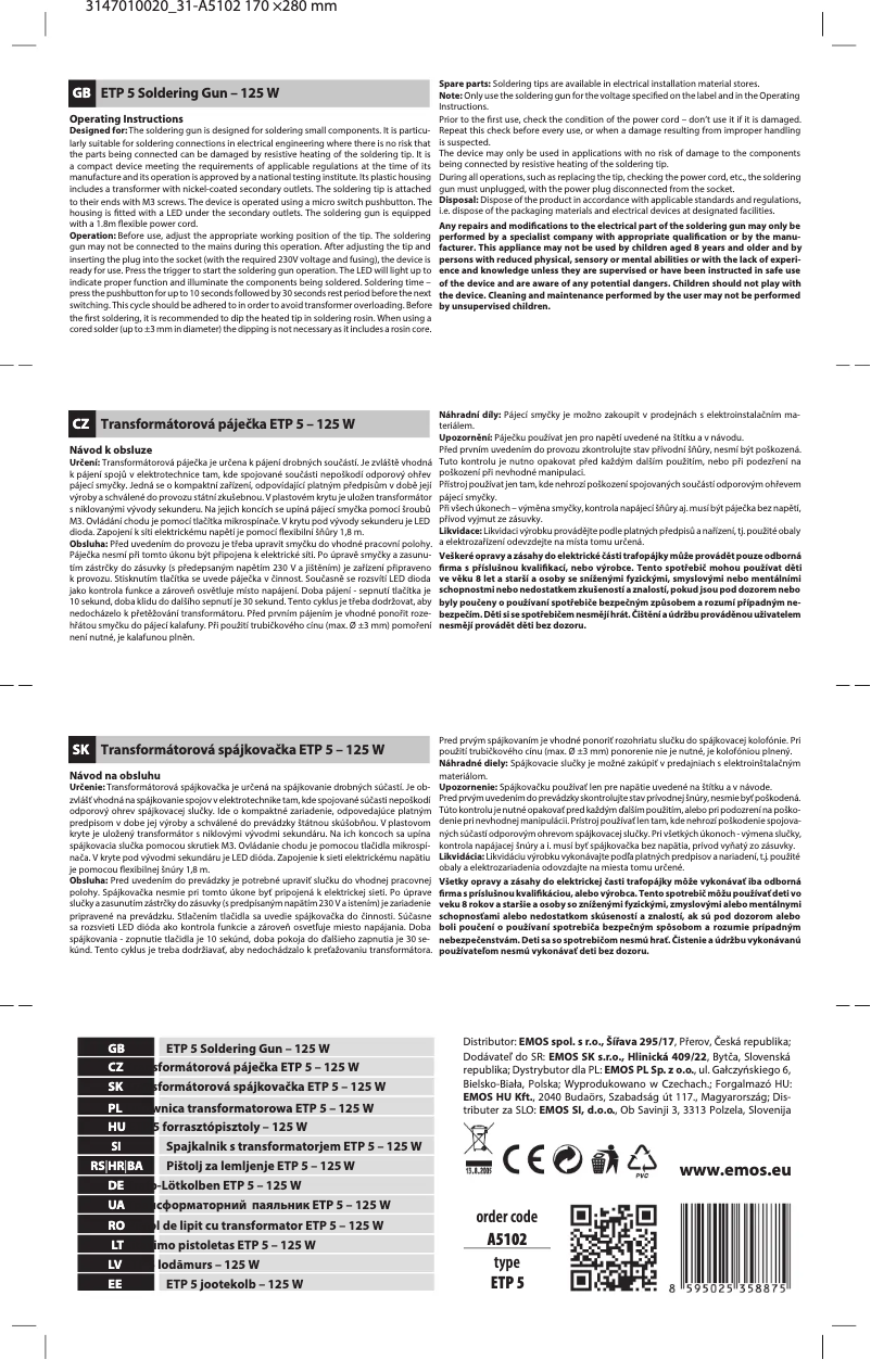 Imagen de la primera página del manual del dispositivo A5102