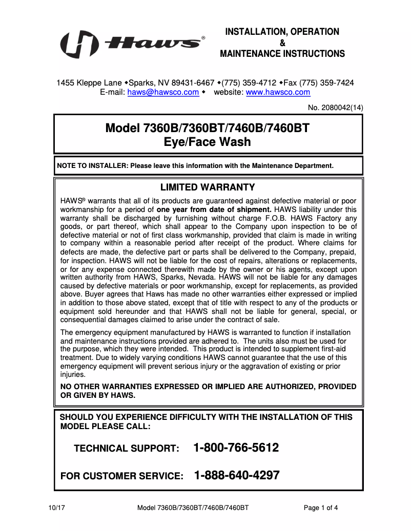 Página 1 del manual Manual de usuario Haws 7360B