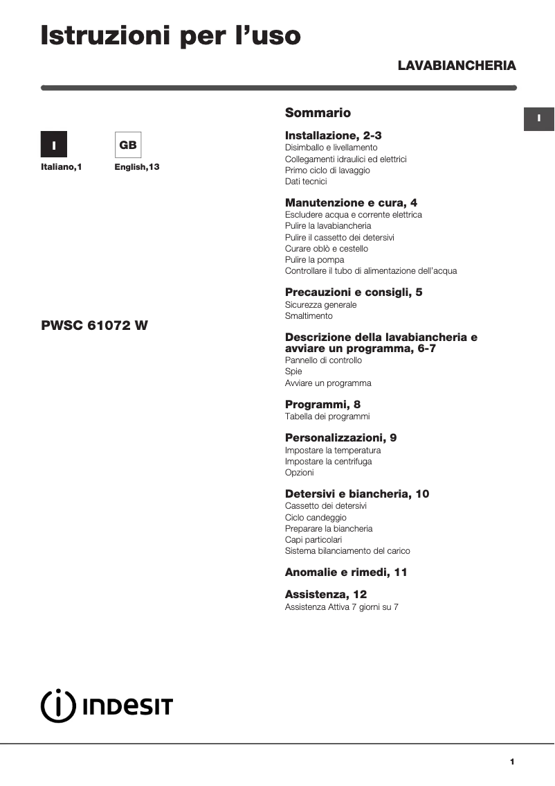 Imagen de la primera página del manual del dispositivo PWSC 61072 W IT