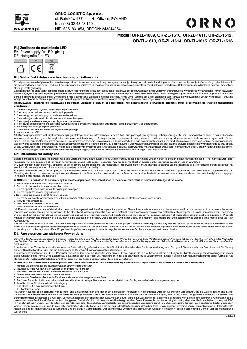 Página 1 del manual Manual de usuario ORNO OR-ZL-1610