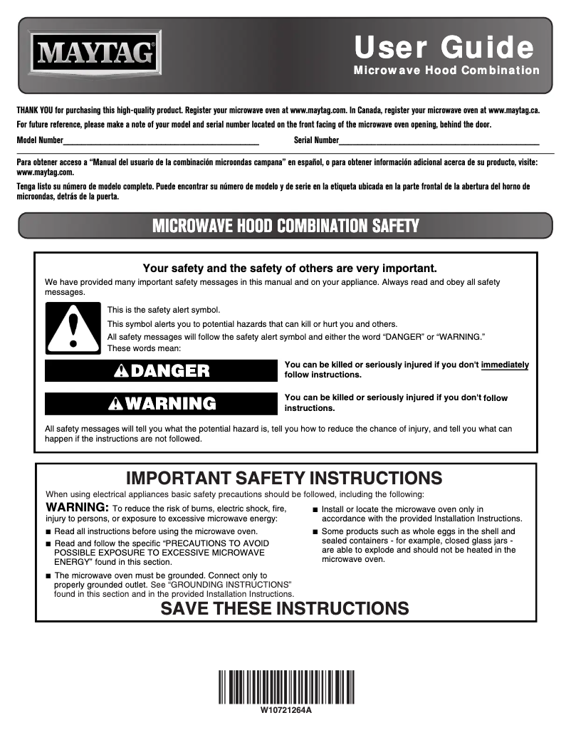 Página nº 1 - Manual de usuario Maytag MMV1174DE