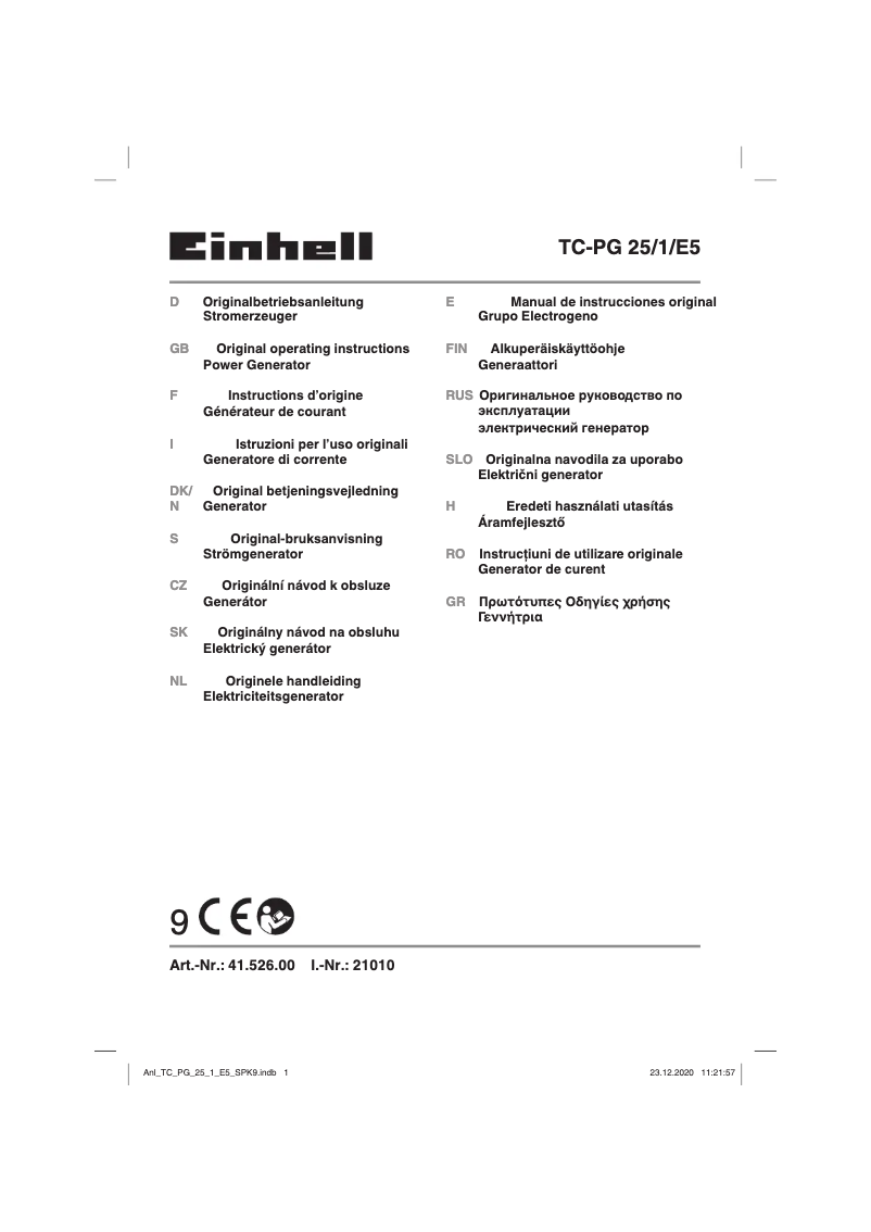 Página 1 del manual Manual de usuario Einhell TC-PG 25/1/E5