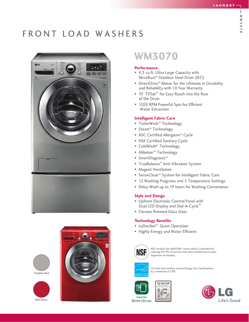 Página nº 1 - Ficha técnica LG WM3070HVA