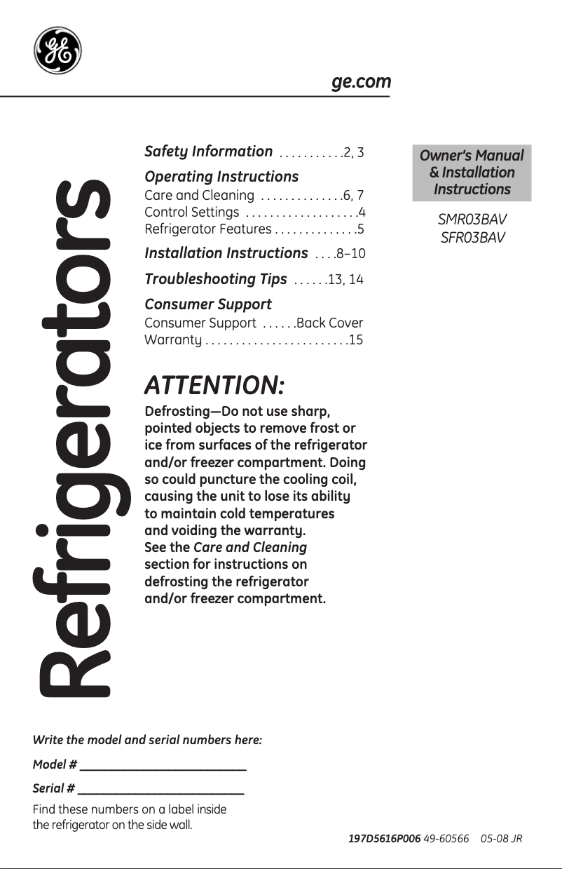 Imagen de la primera página del manual del dispositivo SMR03BAVWW