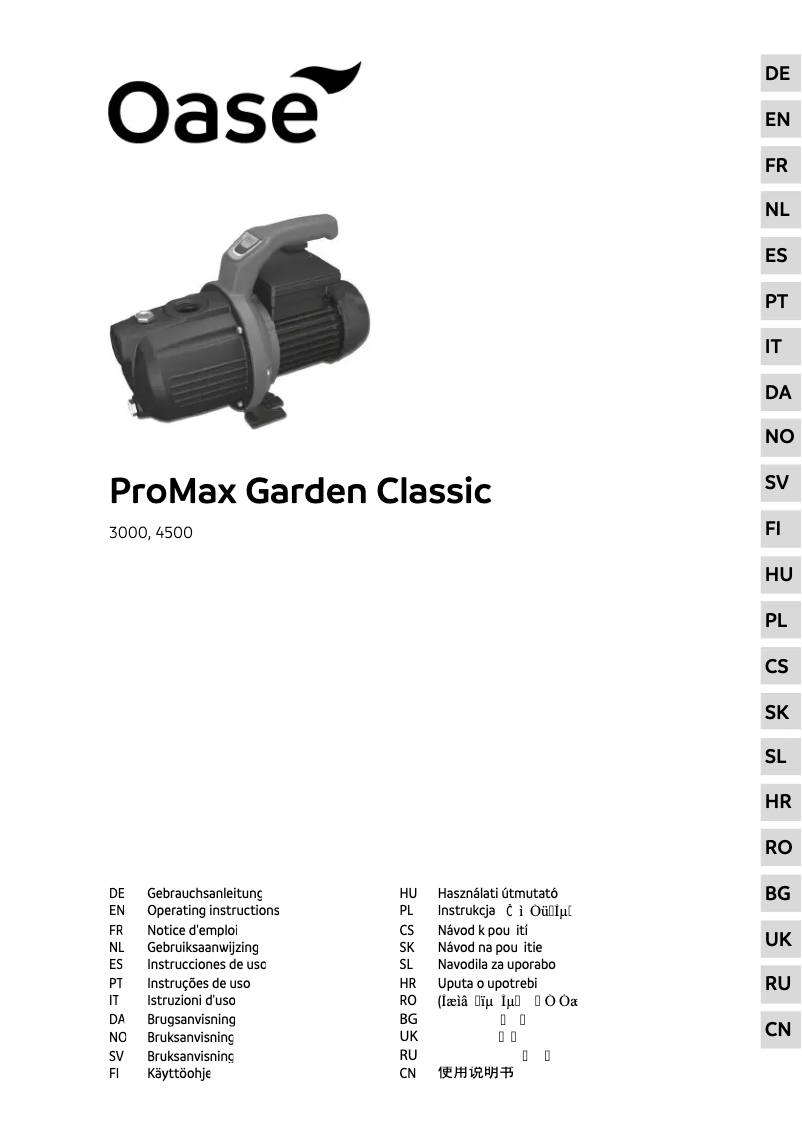 Página 1 del manual Manual de usuario Oase ProMax Garden Classic 4500