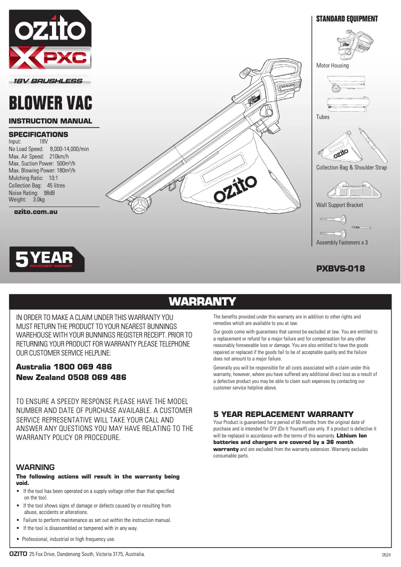 Imagen de la primera página del manual del dispositivo PXBVS-018