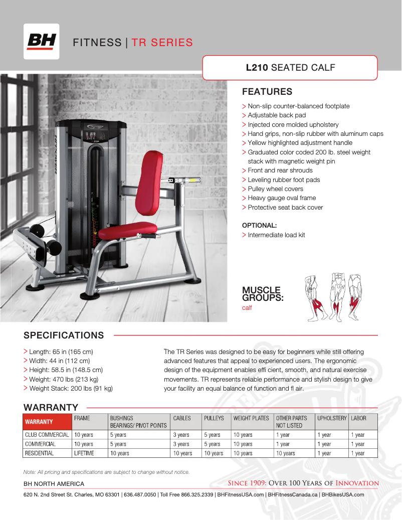 Página 1 del manual Ficha técnica BH Fitness L210