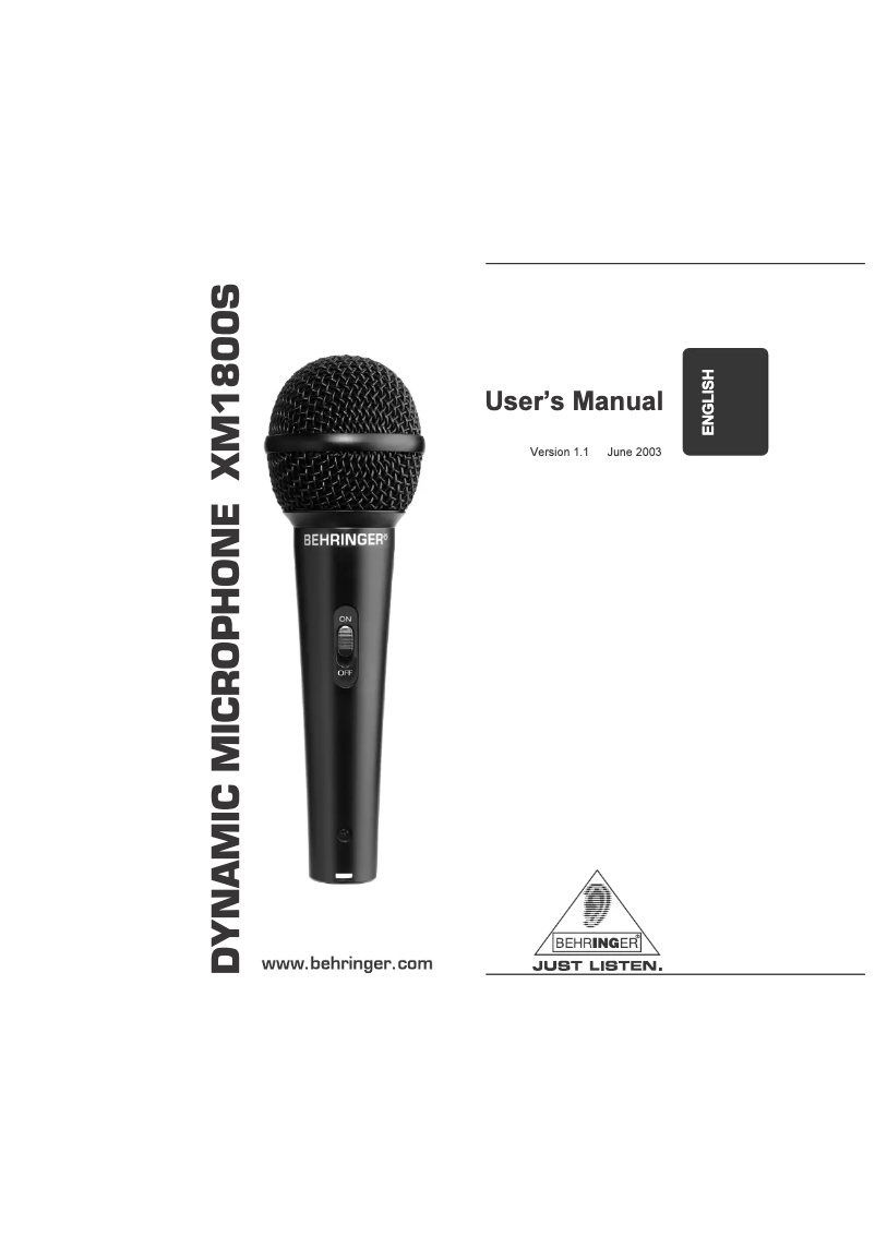 Página 1 del manual Manual de usuario Behringer Ultravoice XM1800S