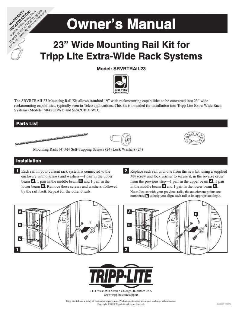 Imagen de la primera página del manual del dispositivo SmartRack SRVRTRAIL23