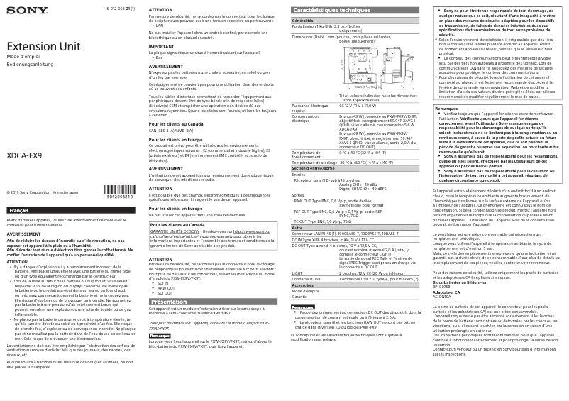 Imagen de la primera página del manual del dispositivo XDCA-FX9